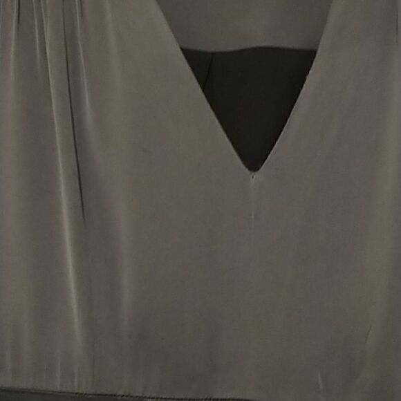 Milly Ellena leather trim silk Charmeuse gray/black dress size 10 - Picture 11 of 12